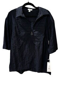 NWT Per Se by Carlisle blue cotton top - Navy quarter zip blouse size 12